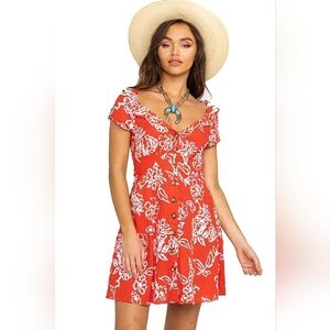 Free People A Thing Called Love Mini Buttondown Dress Size 2 Red/Orange White